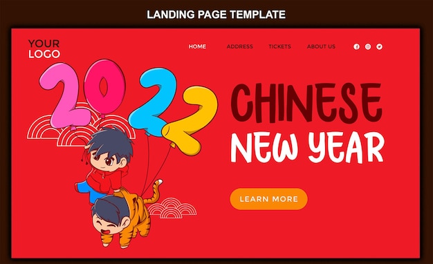 Modèle De Page De Destination Du Nouvel An Chinois Avec Personnage Deux Garçons Volant