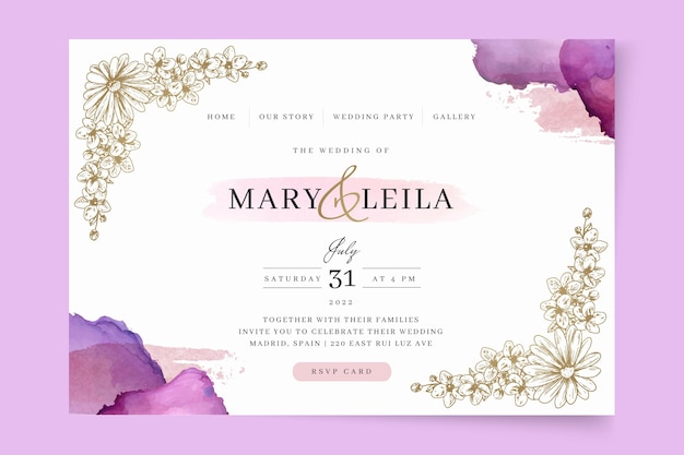 Modèle de page de destination de mariage floral