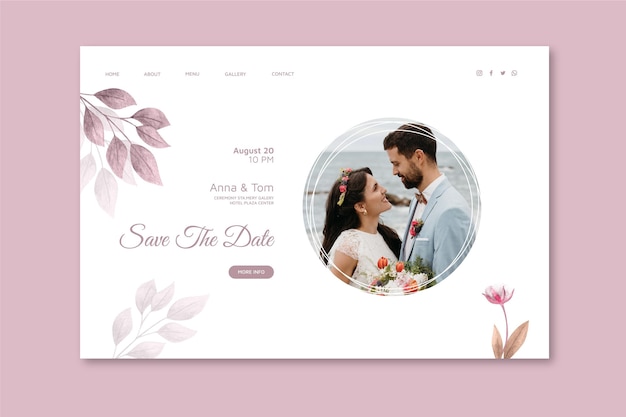 Vecteur modèle de page de destination de mariage minimal