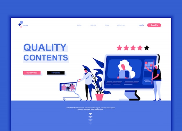 Modèle de page de destination plate du contenu de qualité