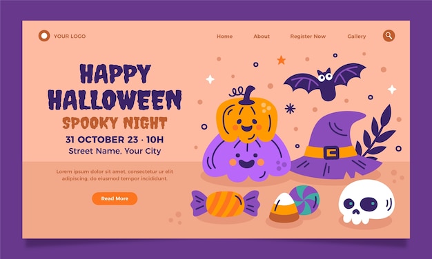 Modèle de page de destination plate pour la célébration d'Halloween