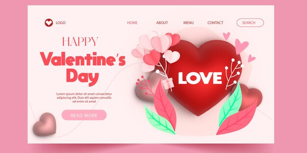 Modèle de page de destination plate pour la célébration de la saint-valentin