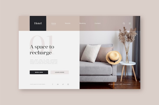 Modèle de page de destination pour hôtel plat avec photo