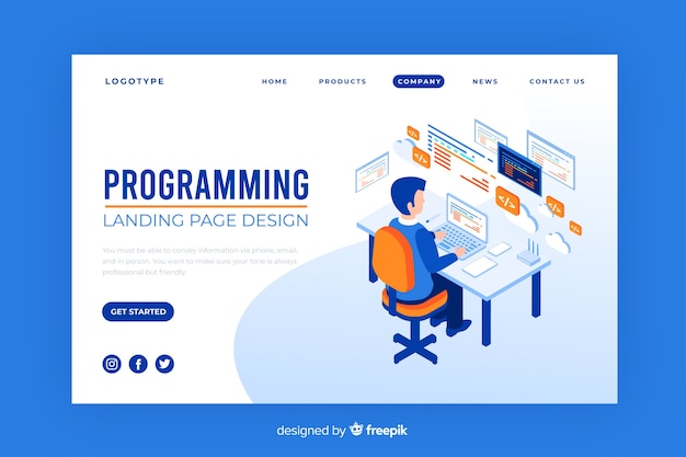 Modèle de page de destination pour la programmation isométrique