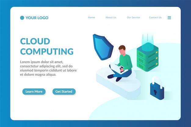Modèle De Page De Destination Pour Site Isométrique En Nuage