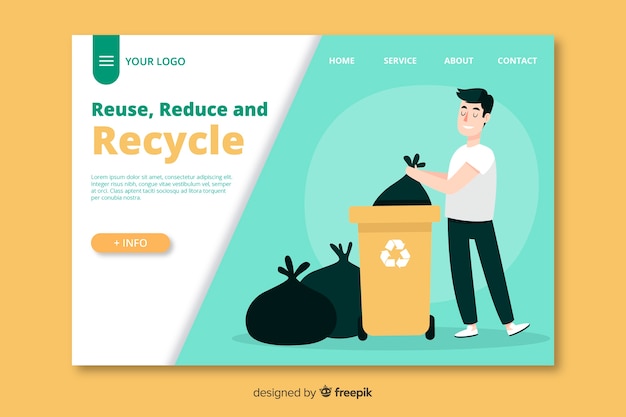 Modèle de page de destination de recyclage à plat