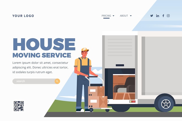 Modèle De Page De Destination Des Services De Déménagement De Maison Avec Camion