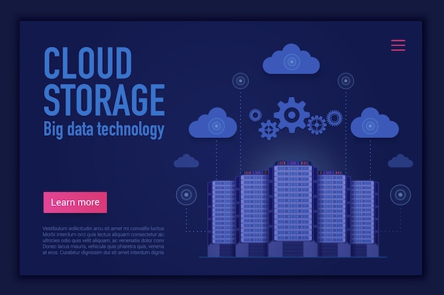 Modèle De Page De Destination De Site Web De Gestion Du Stockage En Nuage, De Calcul, De Base De Données Et De Stockage D'informations