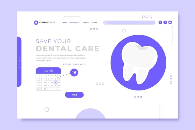 Modèle de page de destination de soins dentaires design plat