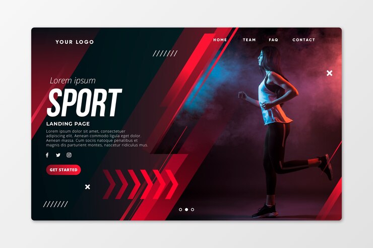 Vecteur modèle de page de destination sportive avec photo