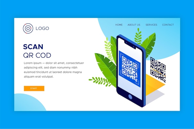 Modèle de page de destination de vérification du code QR avec téléphone