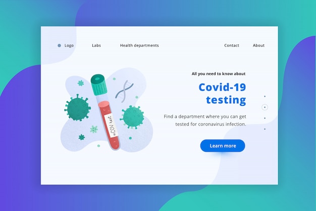 Modèle de page de destination Web pour le test sanguin Covid