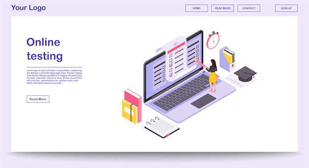 Modèle De Page Web De Test En Ligne Avec Illustration Isométrique