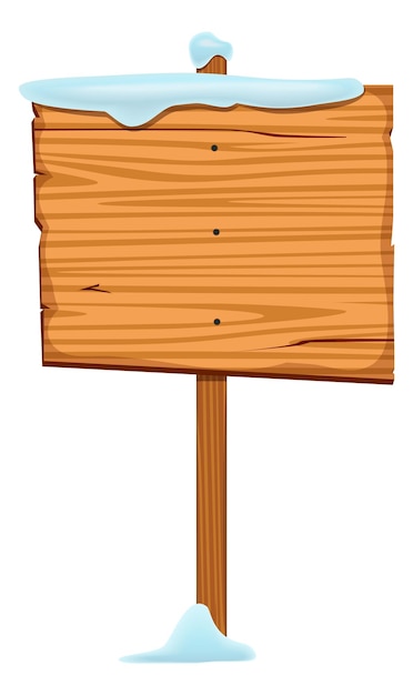 Vecteur modèle de panneau d'affichage enneigé cartoon panneau de bois d'hiver isolé sur fond blanc