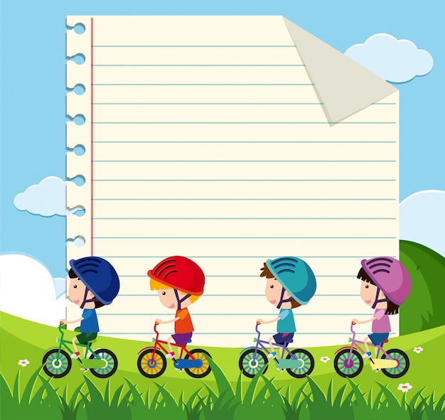 Modèle De Papier Avec Des Enfants à Vélo Dans Le Parc