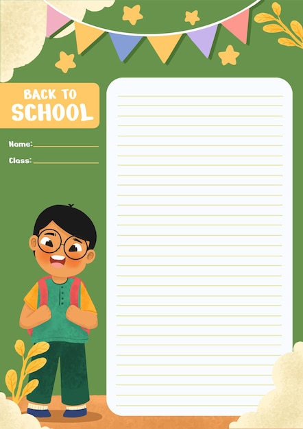 Vecteur modèle de papier scolaire garçon vert