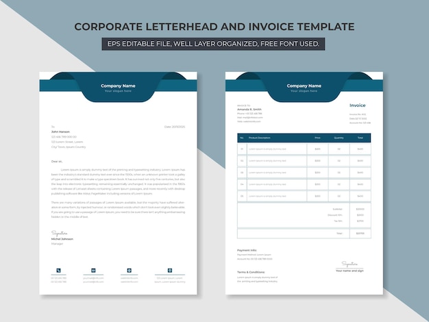 Modèle De Papier à En-tête Et De Facture D'entreprise Modèle De Conception D'identité De Marque D'entreprise