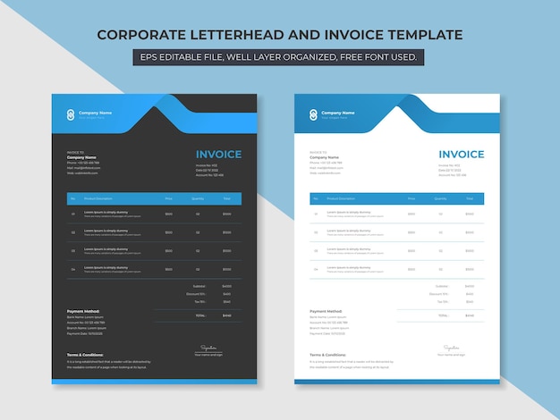 Modèle De Papier à En-tête Et De Facture D'entreprise Modèle De Conception D'identité De Marque D'entreprise