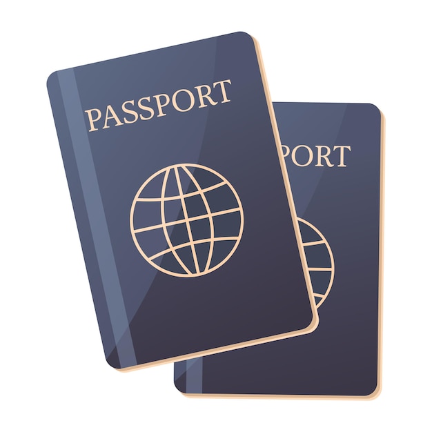 Vecteur modèle de passeport vectoriel avec une couverture bleue et des éléments dorés le document a une simple icône de globe et des branches d'olivier