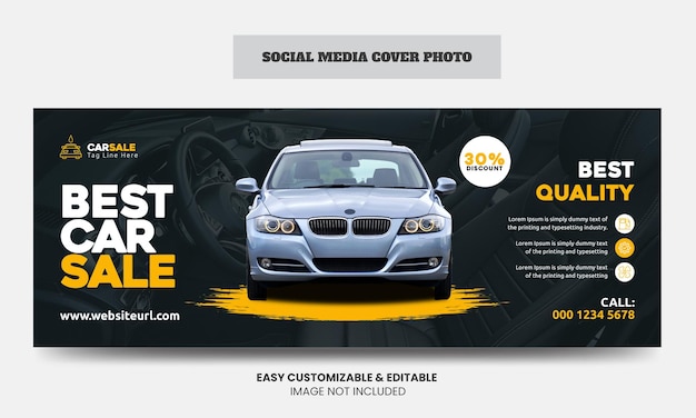 Modèle de photo de couverture Facebook des médias sociaux de vente de voitures Couverture de médias sociaux du service de vente de voitures