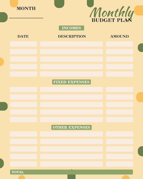 Modèle De Plan De Budget Mensuel Vert Mignon