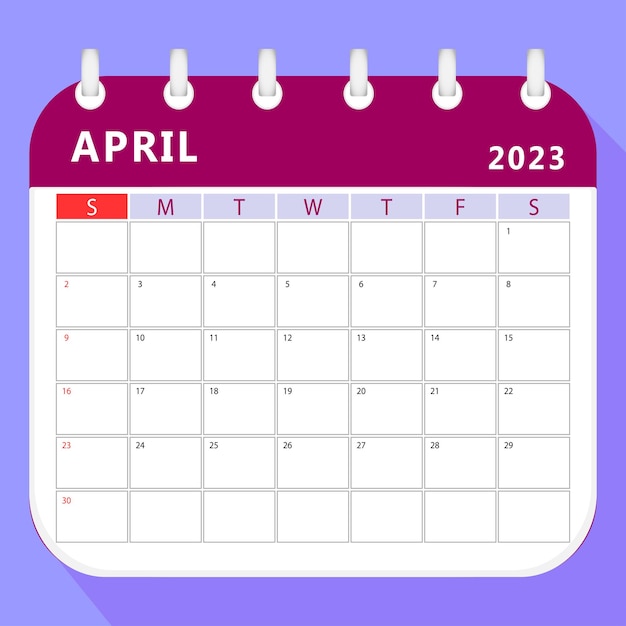 Modèle De Planificateur De Calendrier D'avril 2023. Conception De Vecteur.