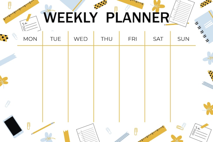 Vecteur modèle de planificateur hebdomadaire organisateur et calendrier avec place pour les notes