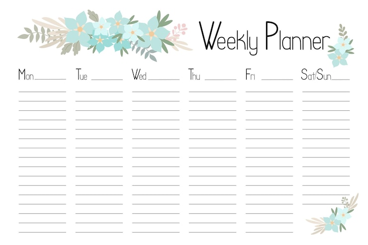 Vecteur modèle de planificateur hebdomadaire organisateur floral pour les plans quotidiens calendrier avec jours de la semaine