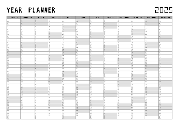 Vecteur modèle de planificateur pour l'année civile 2025