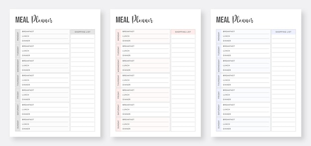 Modèle de planificateur de repas Définir un modèle de planificateur de repas hebdomadaire Modèle de pages de planificateur alimentaire minimaliste