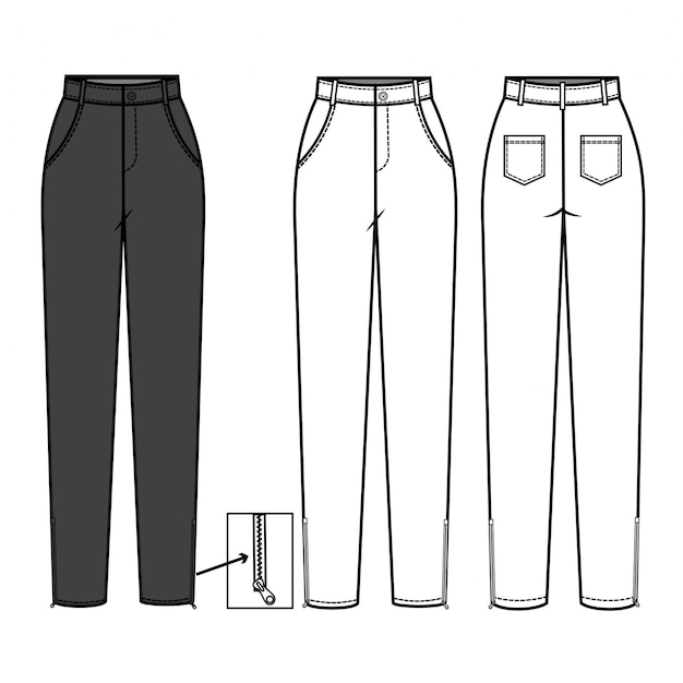 Vecteur modèle plat de pantalon pour la mode féminine