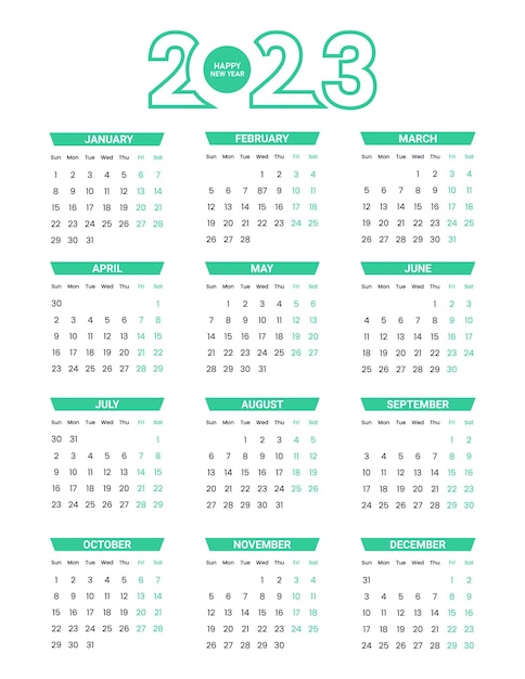 Modèle Plat Pour Le Calendrier Du Nouvel An 2023