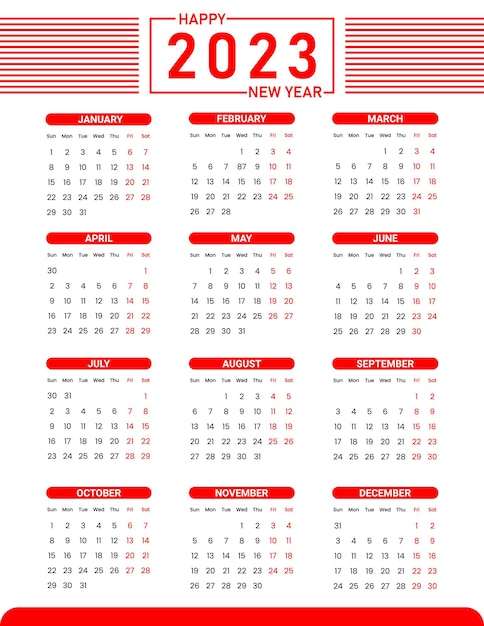 Modèle Plat Pour Le Calendrier Du Nouvel An 2023