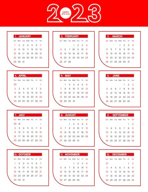 Modèle Plat Pour Le Calendrier Du Nouvel An 2023