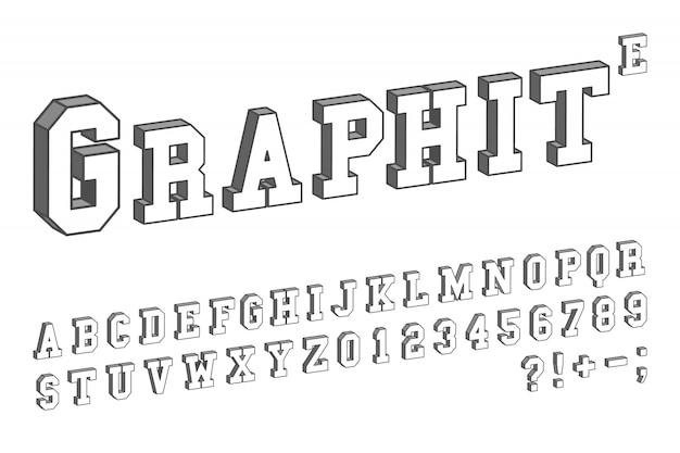 Modèle De Police 3d. Dessin Isométrique Des Lettres Et Des Chiffres. Illustration Vectorielle