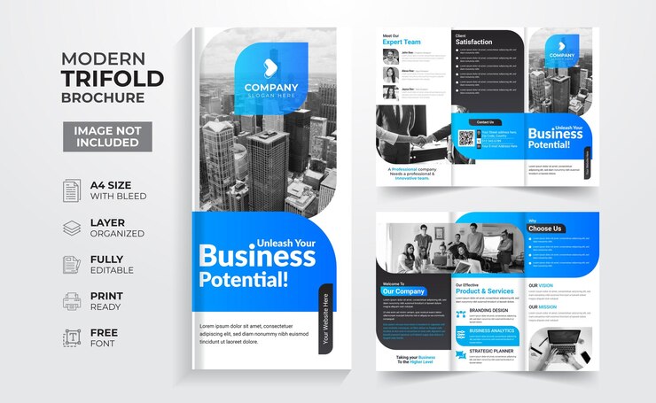 Vecteur modèle polyvalent de brochure à trois volets d'entreprise créative et moderne