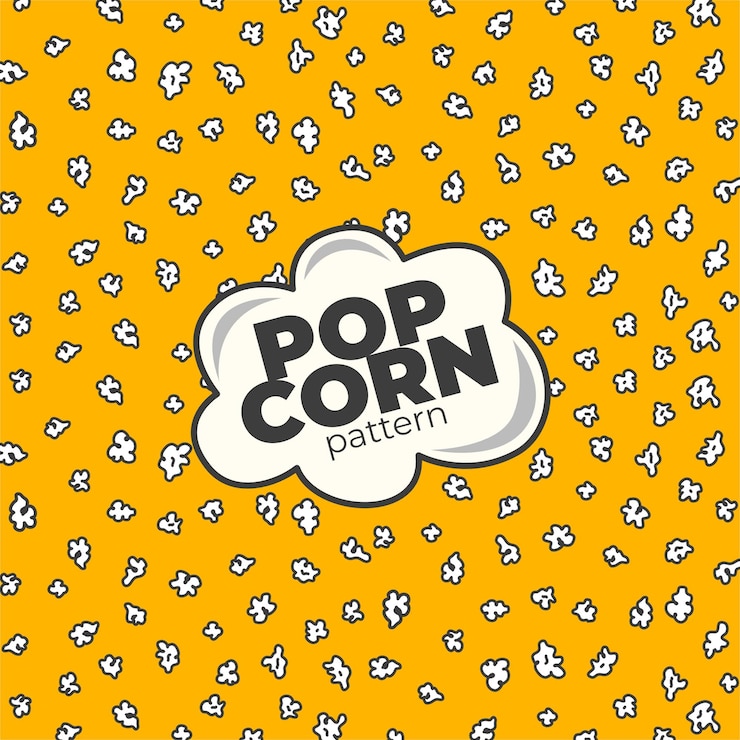 Vecteur modèle de pop-corn pour l'emballage des collations. griffonnage de pop-corn. motif de flocons moelleux de pop-corn.
