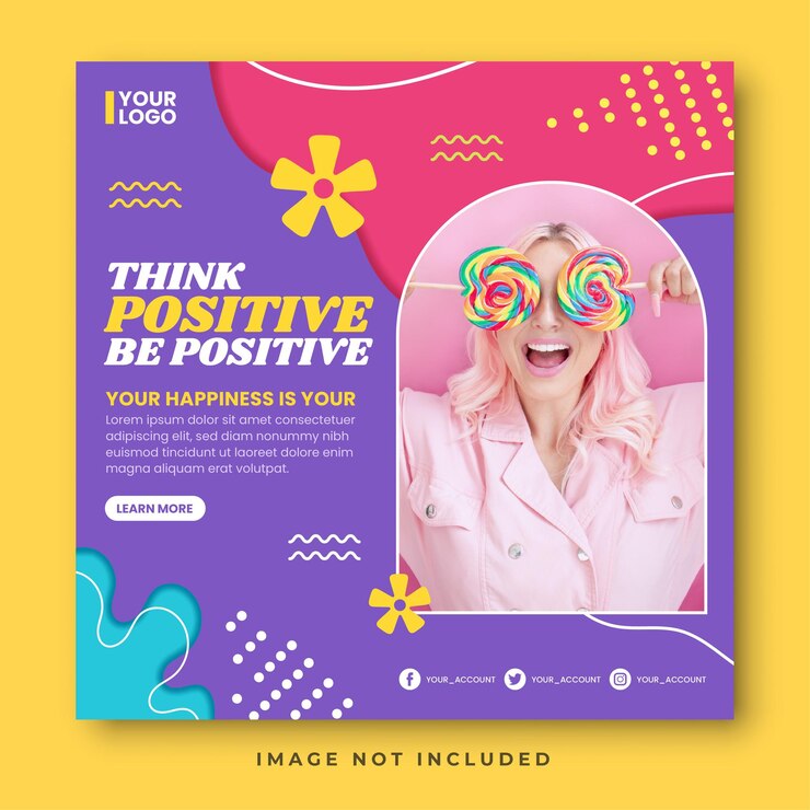 Vecteur modèle de positivisme pour les posts sur les réseaux sociaux pensez positivement, soyez positif
