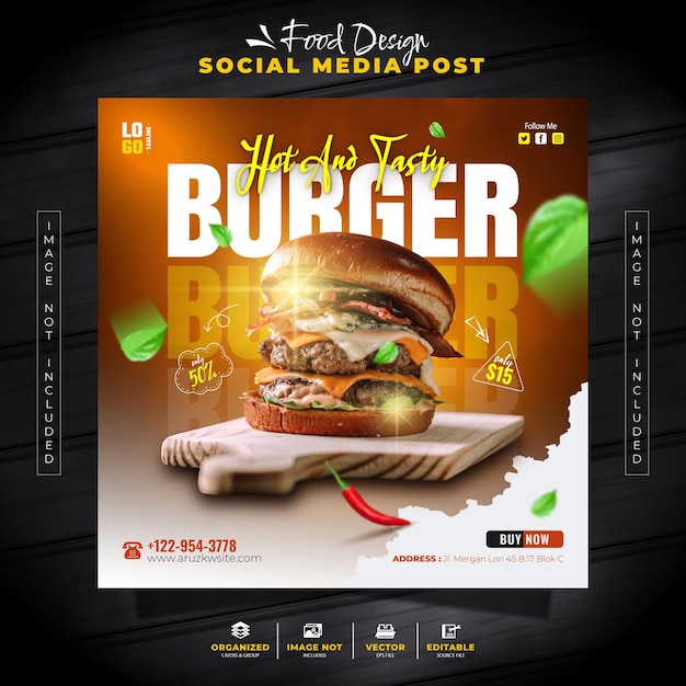 Modèle de poste sur les réseaux sociaux de Burger Banner