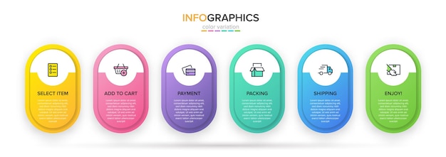 Modèle Pour Le Shopping Infographie. Six Options Ou étapes Avec Des Icônes Et Du Texte.