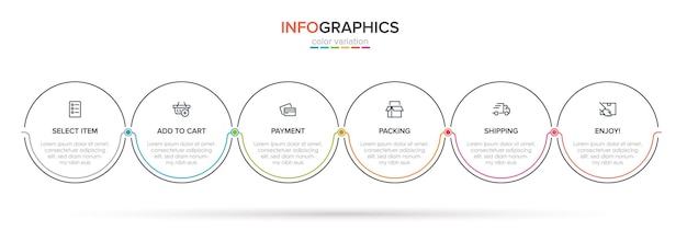 Modèle Pour Le Shopping Infographie. Six Options Ou étapes Avec Des Icônes Et Du Texte.