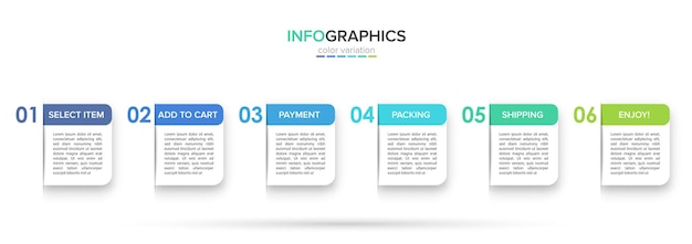 Modèle Pour Le Shopping Infographie. Six Options Ou étapes Avec Des Icônes Et Du Texte.