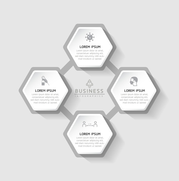 Modèle de présentation d'entreprise d'infographie vectorielle relié à 4 options