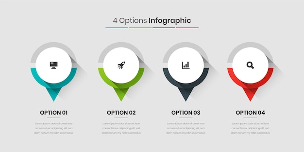 Modèle De Présentation D'infographie D'entreprise Avec étiquette Circulaire, Couleur Dégradée, 4 Options Et Icônes