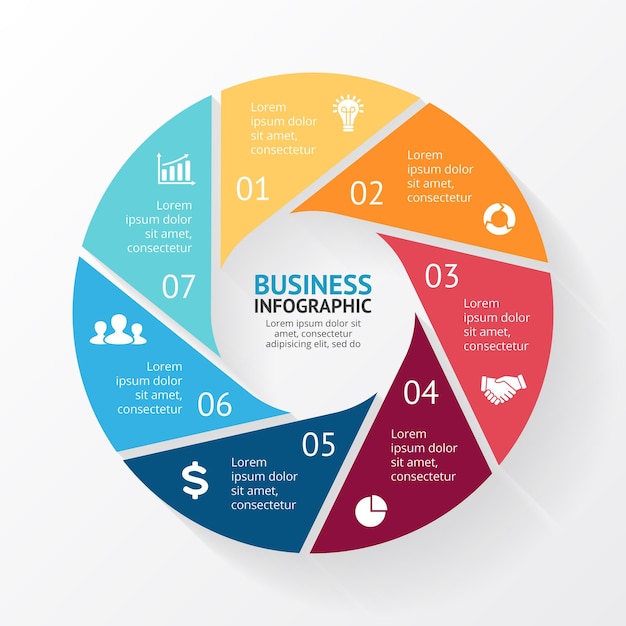 Modèle De Présentation D'infographie Vectorielle Diagramme De Cercle Diagramme 7 étapes Parties
