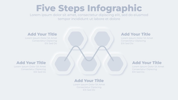 Modèle de présentation infographique d'entreprise neumorphique en 5 étapes ou options