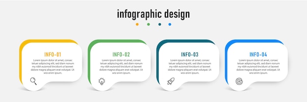 Modèle professionnel élégant de conception infographique d'entreprise de présentation avec 4 étapes Vecteur Premium