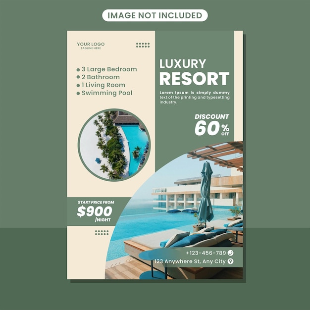 Vecteur modèle de promotion du marketing des entreprises de la brochure de l'hôtel de vacances de luxe