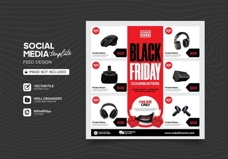 Vecteur modèle de promotion d'événement black friday pour le catalogue de produits