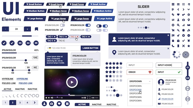 Un modèle propre et réactif avec des icônes de menu d'éléments d'interface utilisateur et des cases de contrôle idéales pour une page d'entreprise ou de médias sociaux.